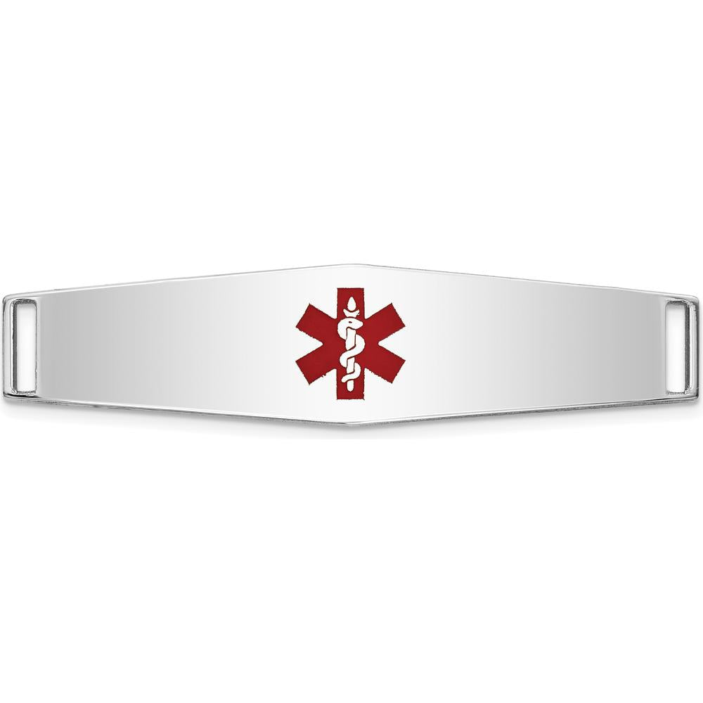14K White Gold Medical ID Plate with Red Epoxy Enamel Soft Diamond Shape - 38x10mm by Oro Pregiato