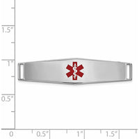 14K White Gold Medical ID Plate with Red Epoxy Enamel Soft Diamond Shape - 38x10mm by Oro Pregiato