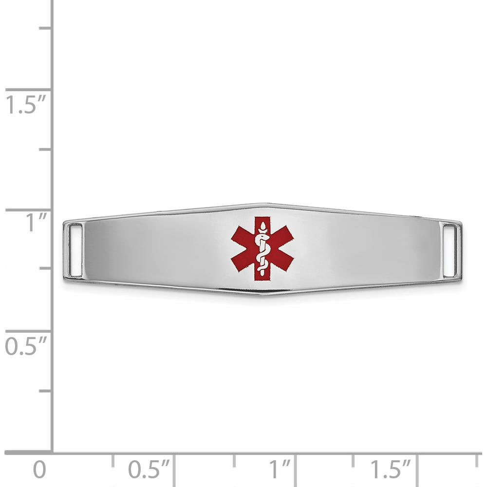 14K White Gold Medical ID Plate with Red Epoxy Enamel Soft Diamond Shape - 38x10mm by Oro Pregiato