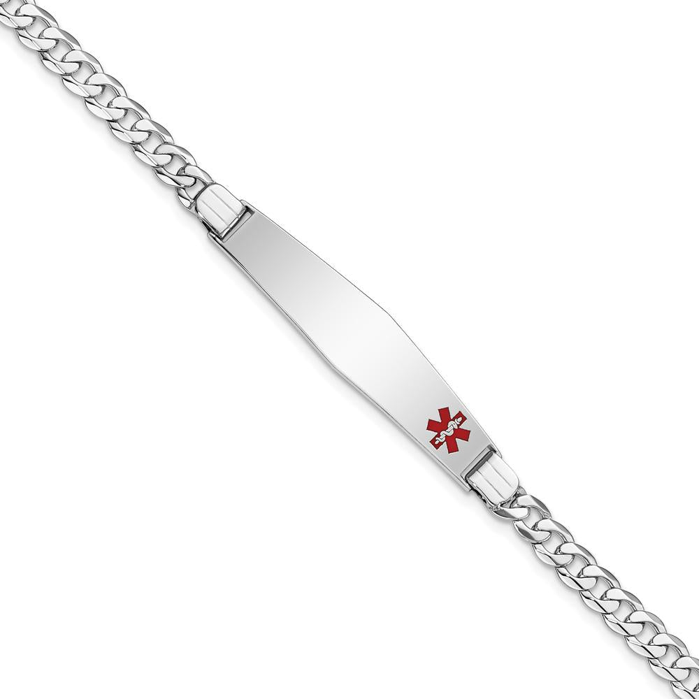 14K White Gold Medical Solid Chain Bracelet with Off-Center Red Enamel Charm - 7" Length by Oro Pregiato