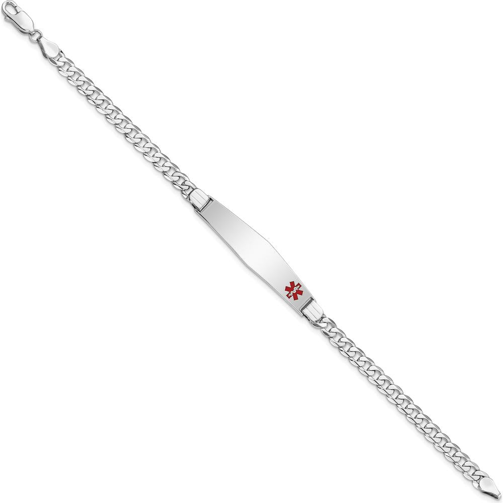 14K White Gold Medical Solid Chain Bracelet with Off-Center Red Enamel Charm - 7" Length by Oro Pregiato