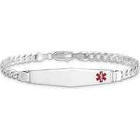 14K White Gold Medical Solid Chain Bracelet with Off-Center Red Enamel Charm - 7" Length by Oro Pregiato