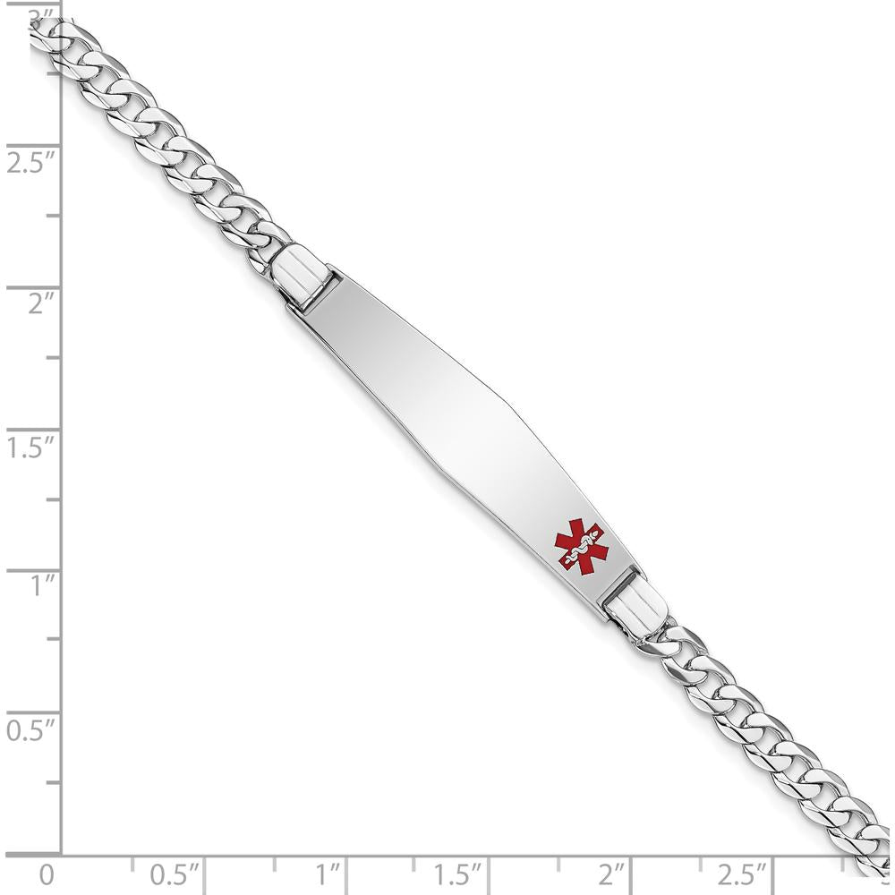 14K White Gold Medical Solid Chain Bracelet with Off-Center Red Enamel Charm - 7" Length by Oro Pregiato