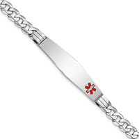 14K White Gold Medical Solid Chain Bracelet with Off-Center Red Enamel Medical Alert Charm - 8" Curb Link Design by Oro Pregiato