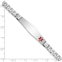14K White Gold Medical Solid Chain Bracelet with Off-Center Red Enamel Medical Alert Charm - 8" Curb Link Design by Oro Pregiato