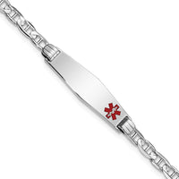 14K White Gold Medical Solid Chain Bracelet with Red Enamel Medical Anchor Symbol - 8" Length by Oro Pregiato
