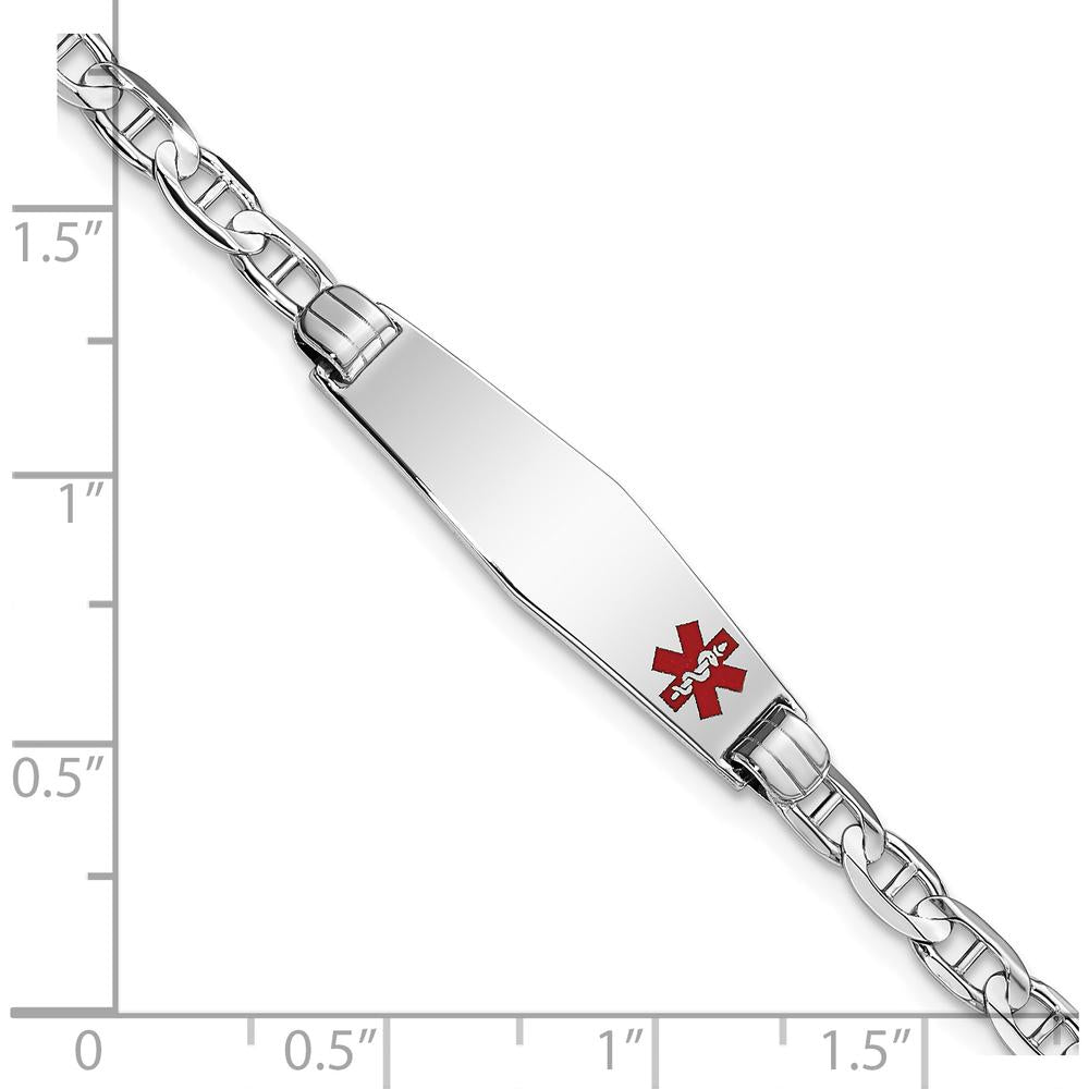 14K White Gold Medical Solid Chain Bracelet with Red Enamel Medical Anchor Symbol - 8" Length by Oro Pregiato