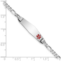 14K White Gold Medical Solid Chain with Soft Diamond Shape Off-Center Red Enamel Charm - 8" Bracelet by Oro Pregiato