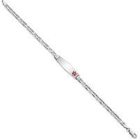 14K White Gold Medical Solid Plate Bracelet with Red Enamel Medical Alert Charm - 7" Length by Oro Pregiato