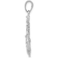 14K White Gold Medium Anchor Pendant with Rope and Ships Wheel - Rhodium Plated by Oro Pregiato