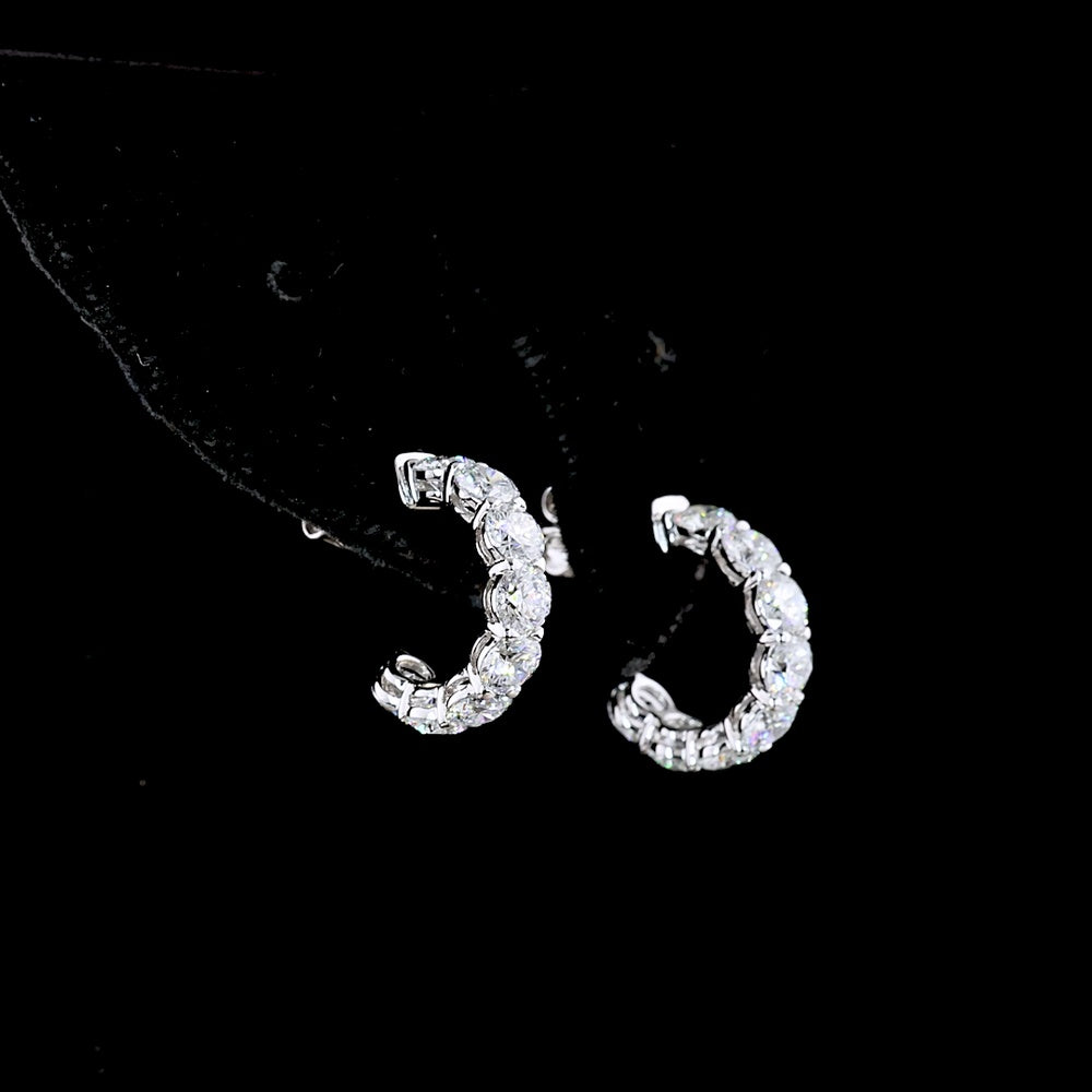 14K White Gold Medium C-Hoop Earrings with Prong Set Round Lab Diamonds - 2.86 Carat Total Diamond Weight - Covaloro Fine Jewelry