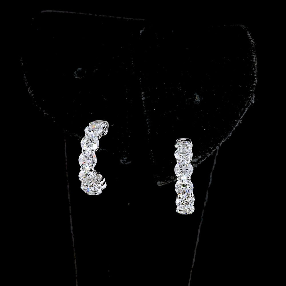 14K White Gold Medium C-Hoop Earrings with Prong Set Round Lab Diamonds - 2.86 Carat Total Diamond Weight - Covaloro Fine Jewelry