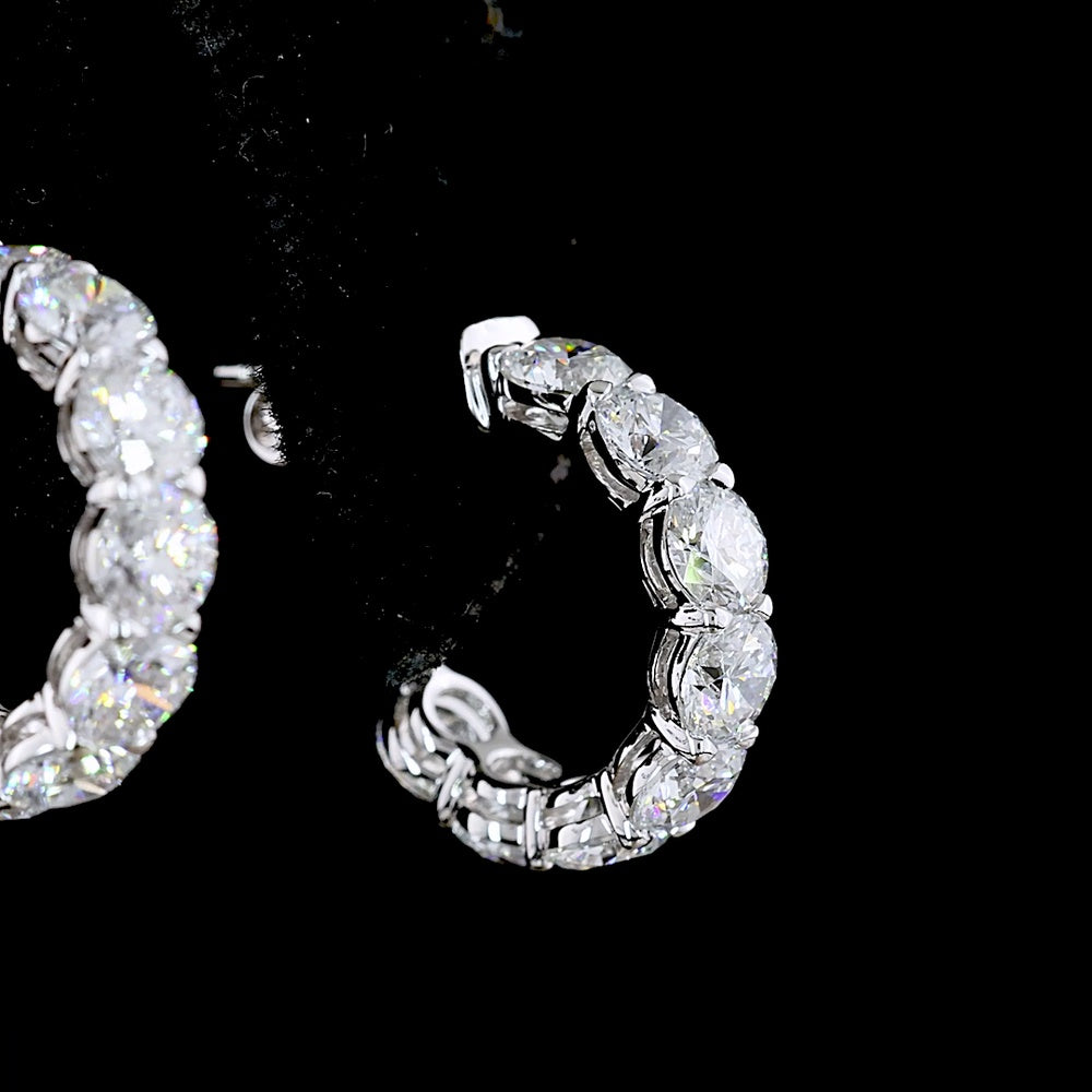 14K White Gold Medium C-Hoop Earrings with Prong Set Round Lab Diamonds - 2.86 Carat Total Diamond Weight - Covaloro Fine Jewelry