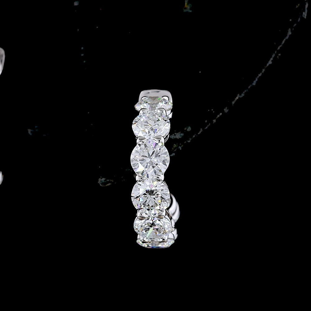 14K White Gold Medium C-Hoop Earrings with Prong Set Round Lab Diamonds - 2.86 Carat Total Diamond Weight - Covaloro Fine Jewelry