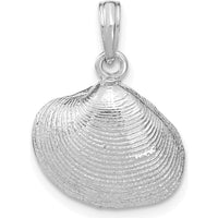 14K White Gold Medium Clam Shell Pendant with Textured Design - Rhodium Plated by Oro Pregiato