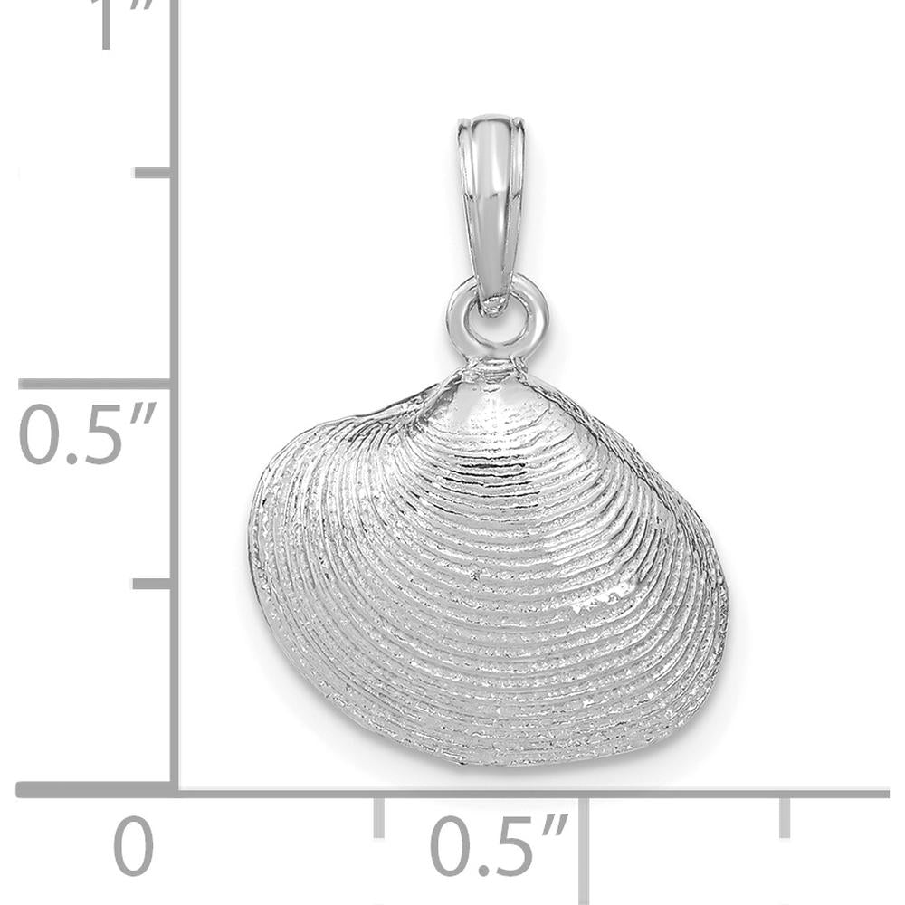 14K White Gold Medium Clam Shell Pendant with Textured Design - Rhodium Plated by Oro Pregiato