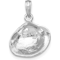 14K White Gold Medium Clam Shell Pendant with Textured Design - Rhodium Plated by Oro Pregiato