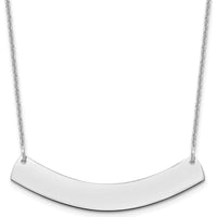 14K White Gold Medium Curved Bar Necklace with Rhodium Plating - Personalized Engravable Pendant by Oro Pregiato