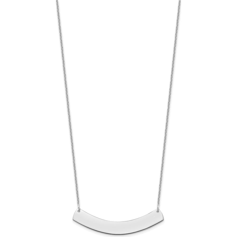 14K White Gold Medium Curved Bar Necklace with Rhodium Plating - Personalized Engravable Pendant by Oro Pregiato