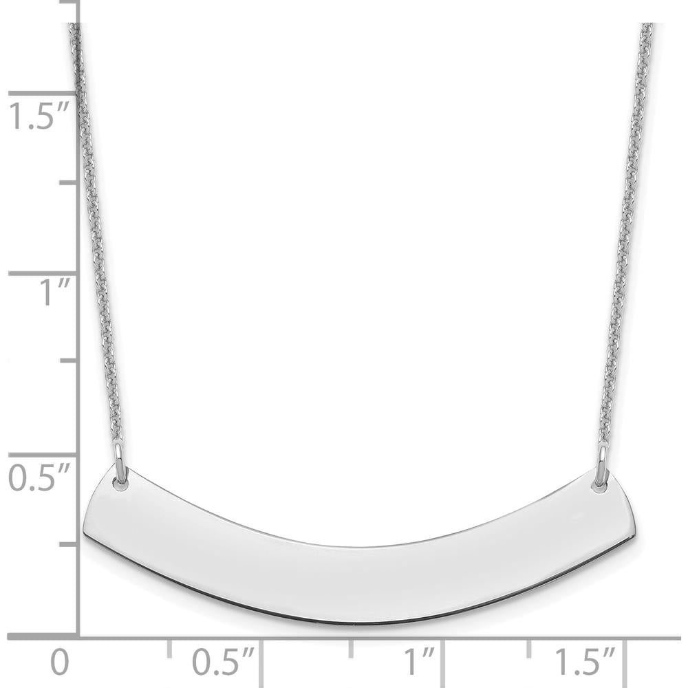 14K White Gold Medium Curved Bar Necklace with Rhodium Plating - Personalized Engravable Pendant by Oro Pregiato