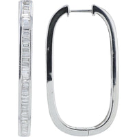 14K White Gold Medium Diamond Hoop Earrings with 1.30 Carat Total Baguette Diamonds