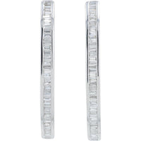 14K White Gold Medium Diamond Hoop Earrings with 1.30 Carat Total Baguette Diamonds