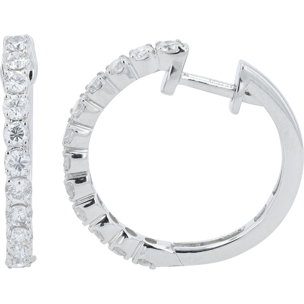14K White Gold Medium Diamond Hoop Earrings with Channel-Set Round Diamonds - 0.55 Carat Total Diamond Weight