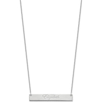14K White Gold Medium Edwardian Script Bar Necklace with Polished Finish and Rhodium Plating by Oro Pregiato