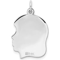 14K White Gold Medium Engravable Girl Profile Charm Pendant - 27mm Length by Oro Pregiato