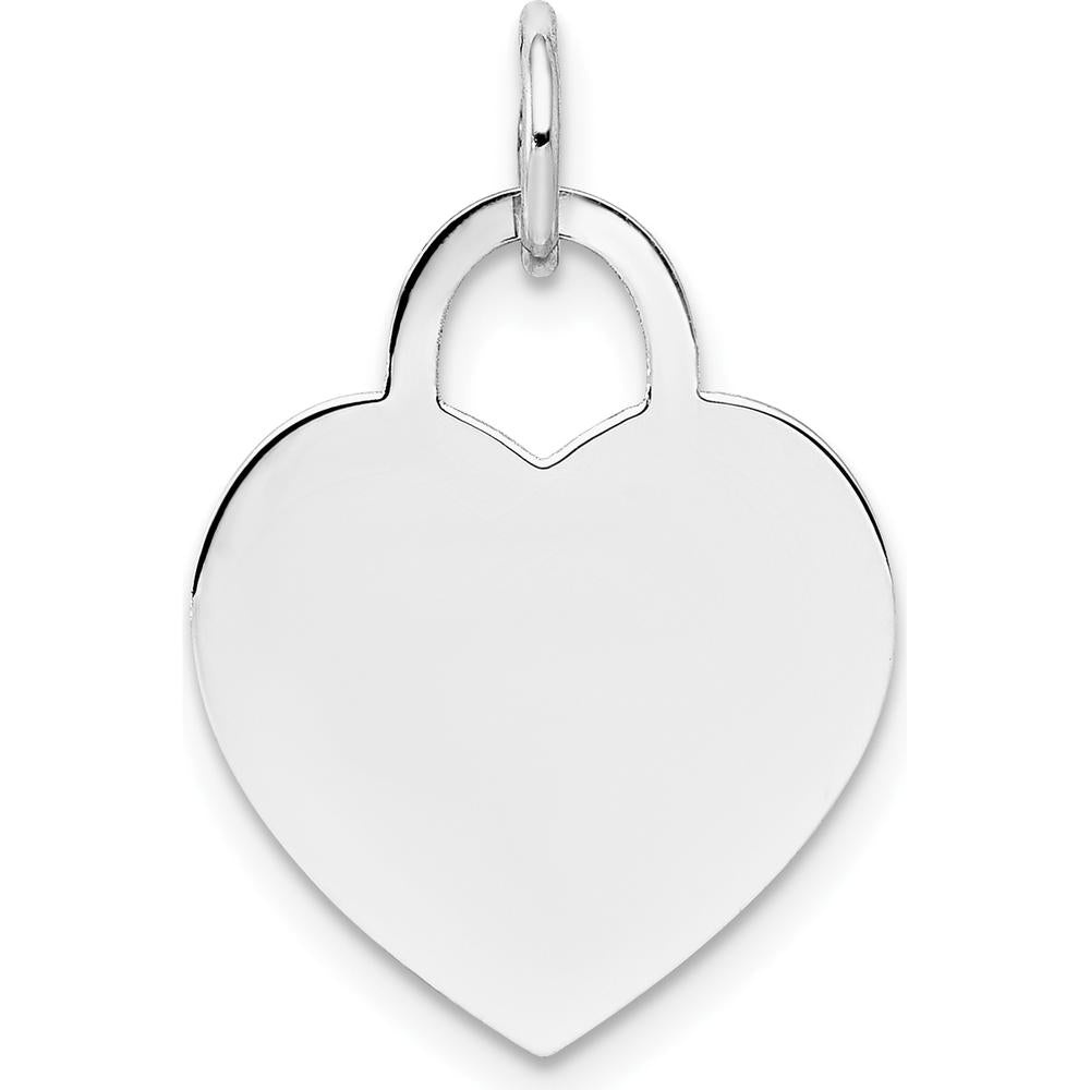 14K White Gold Medium Engravable Heart Pendant - Polished Finish with Rhodium Plating by Oro Pregiato