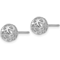 14K White Gold Medium Fancy Ball Post Earrings with Polished Finish and Rhodium Plating by Oro Pregiato