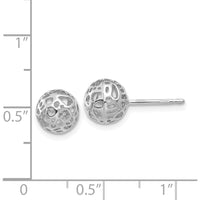 14K White Gold Medium Fancy Ball Post Earrings with Polished Finish and Rhodium Plating by Oro Pregiato