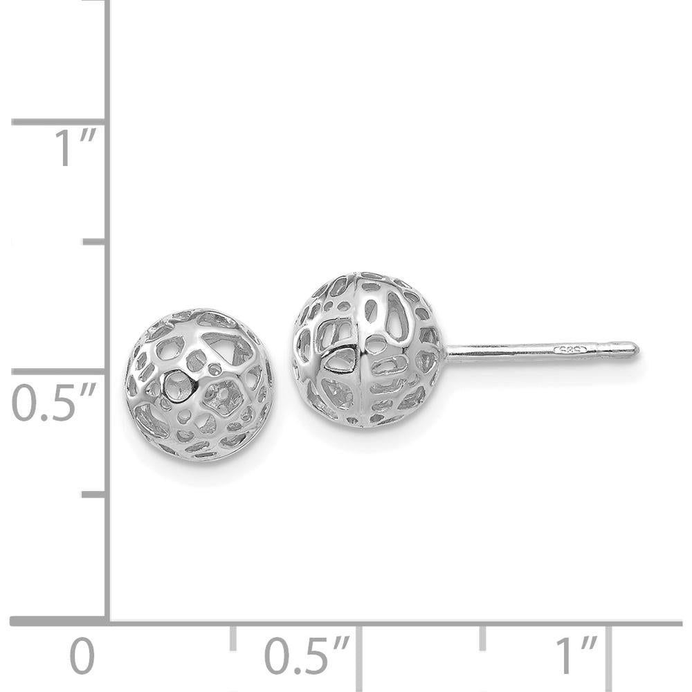 14K White Gold Medium Fancy Ball Post Earrings with Polished Finish and Rhodium Plating by Oro Pregiato