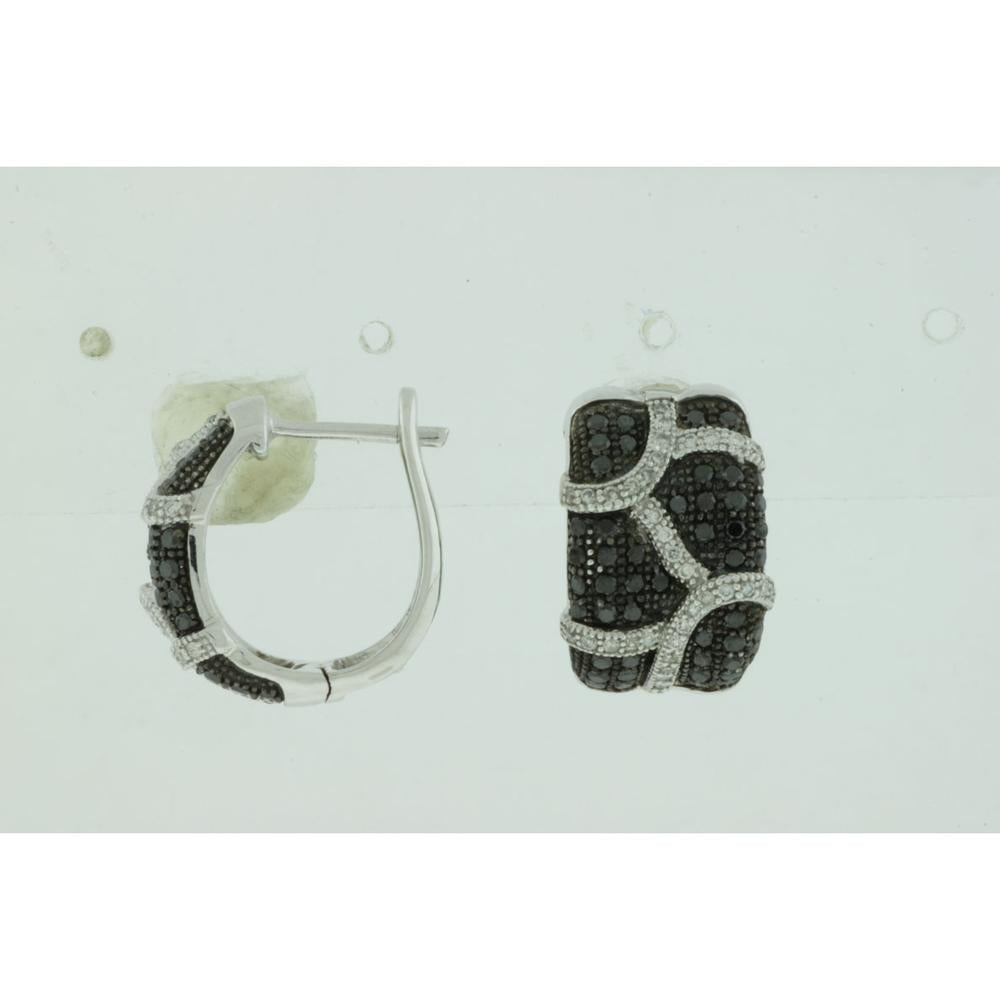 14K White Gold Medium Hoop Earrings with 0.27 Carat White Diamonds and 0.95 Carat Black Diamonds in Pave Setting – Total 1.22 Carats - Royal Jewelry