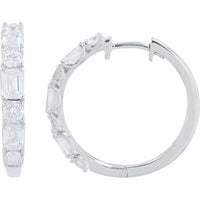 14K White Gold Medium Hoop Earrings with 2.00 Carat Total Lab Grown Diamonds - Round and Emerald Cut