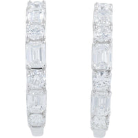 14K White Gold Medium Hoop Earrings with 2.00 Carat Total Lab Grown Diamonds - Round and Emerald Cut