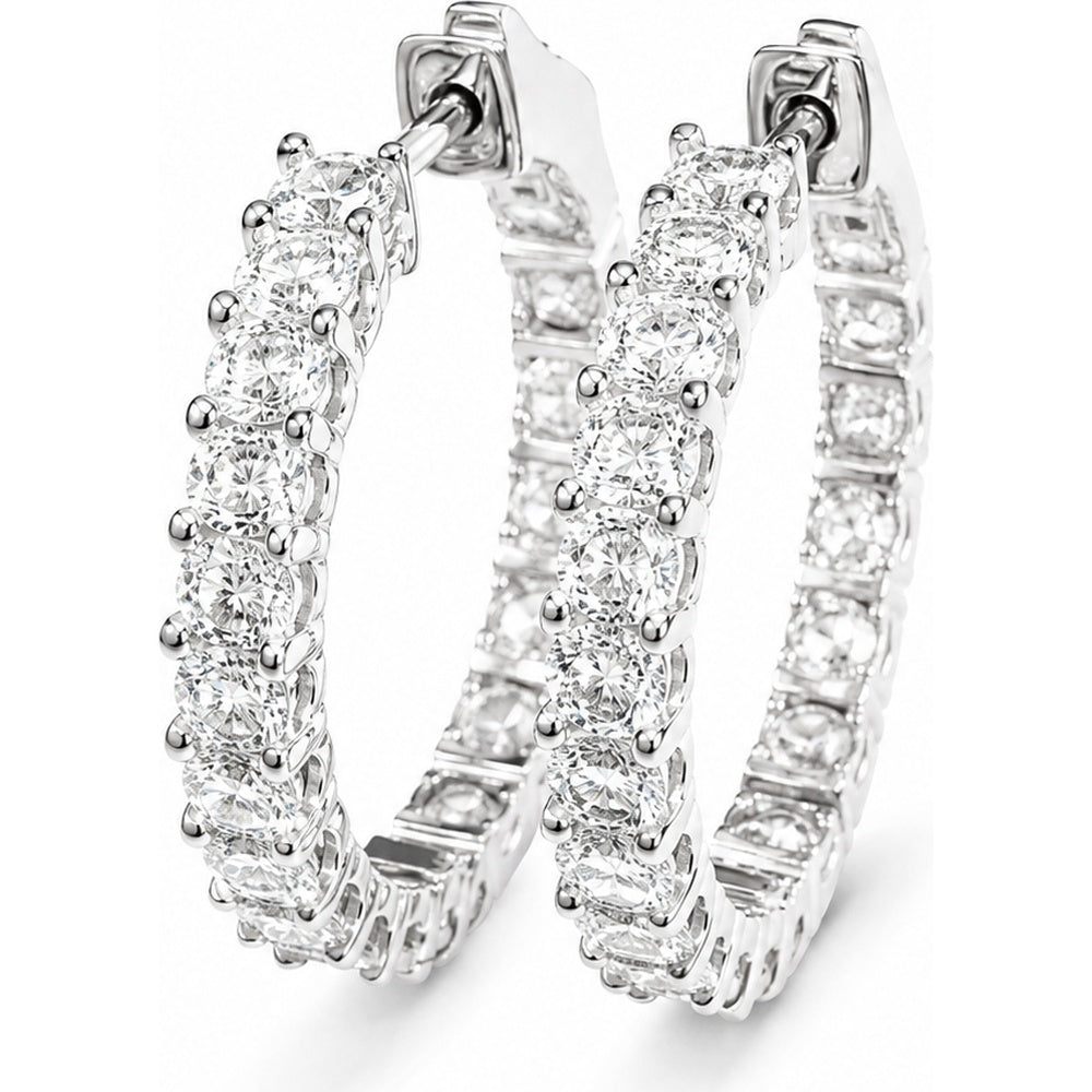 14K White Gold Medium Hoop Earrings with 4-Prong Set Round Diamonds - 5.65 Carat Total Diamond Weight by Auriventus