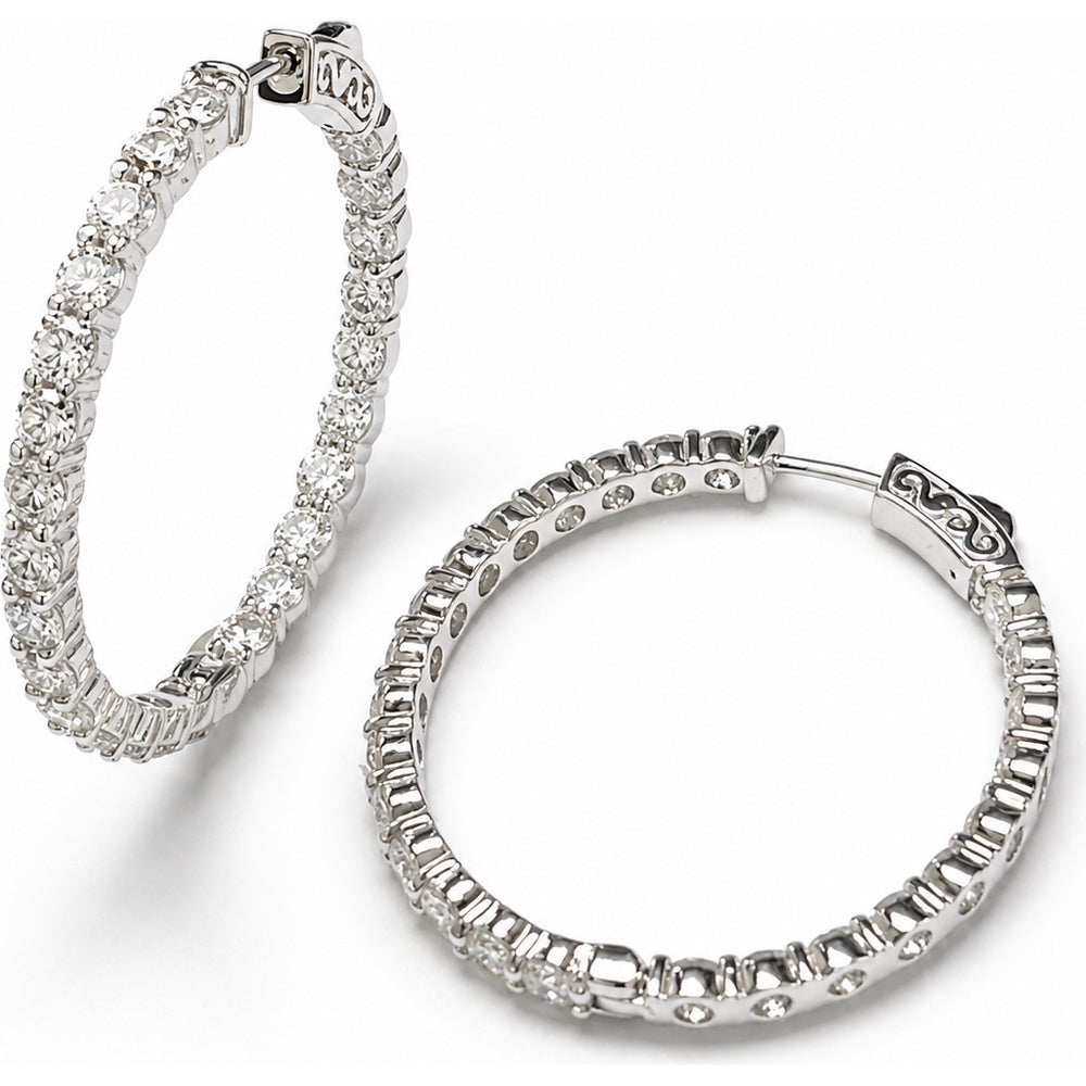 14K White Gold Medium Hoop Earrings with 4-Prong Set Round Lab-Grown Diamonds - 4.90 Carat Total Diamond Weight by Auriventus