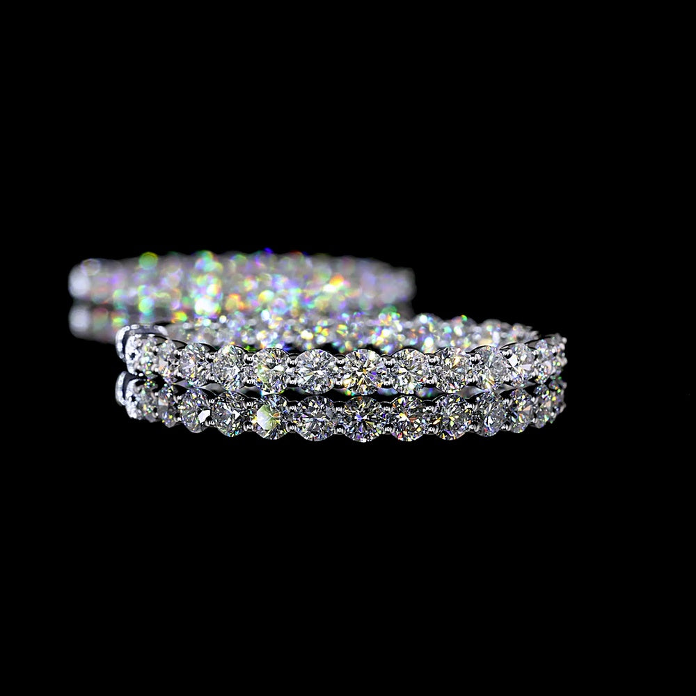 14K White Gold Medium Hoop Earrings with 48 Prong-Set Round Lab Diamonds - 4.27 Total Carat Weight, E-F Color VS1 Clarity - Covaloro Fine Jewelry
