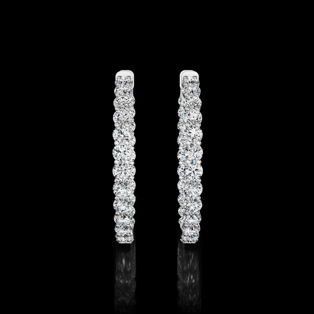 14K White Gold Medium Hoop Earrings with 48 Prong-Set Round Lab Diamonds - 4.34 Carat Total Diamond Weight - Covaloro Fine Jewelry