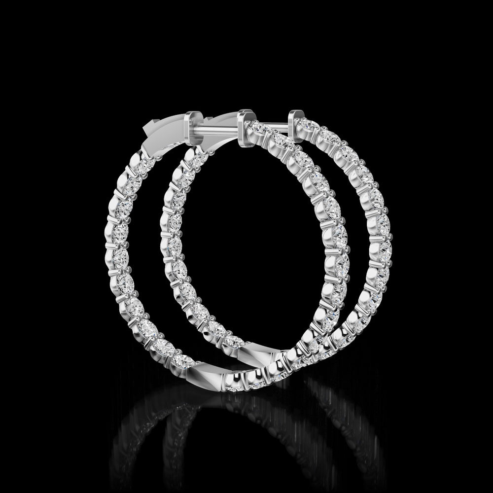 14K White Gold Medium Hoop Earrings with 48 Prong-Set Round Lab Diamonds - 4.34 Carat Total Diamond Weight - Covaloro Fine Jewelry