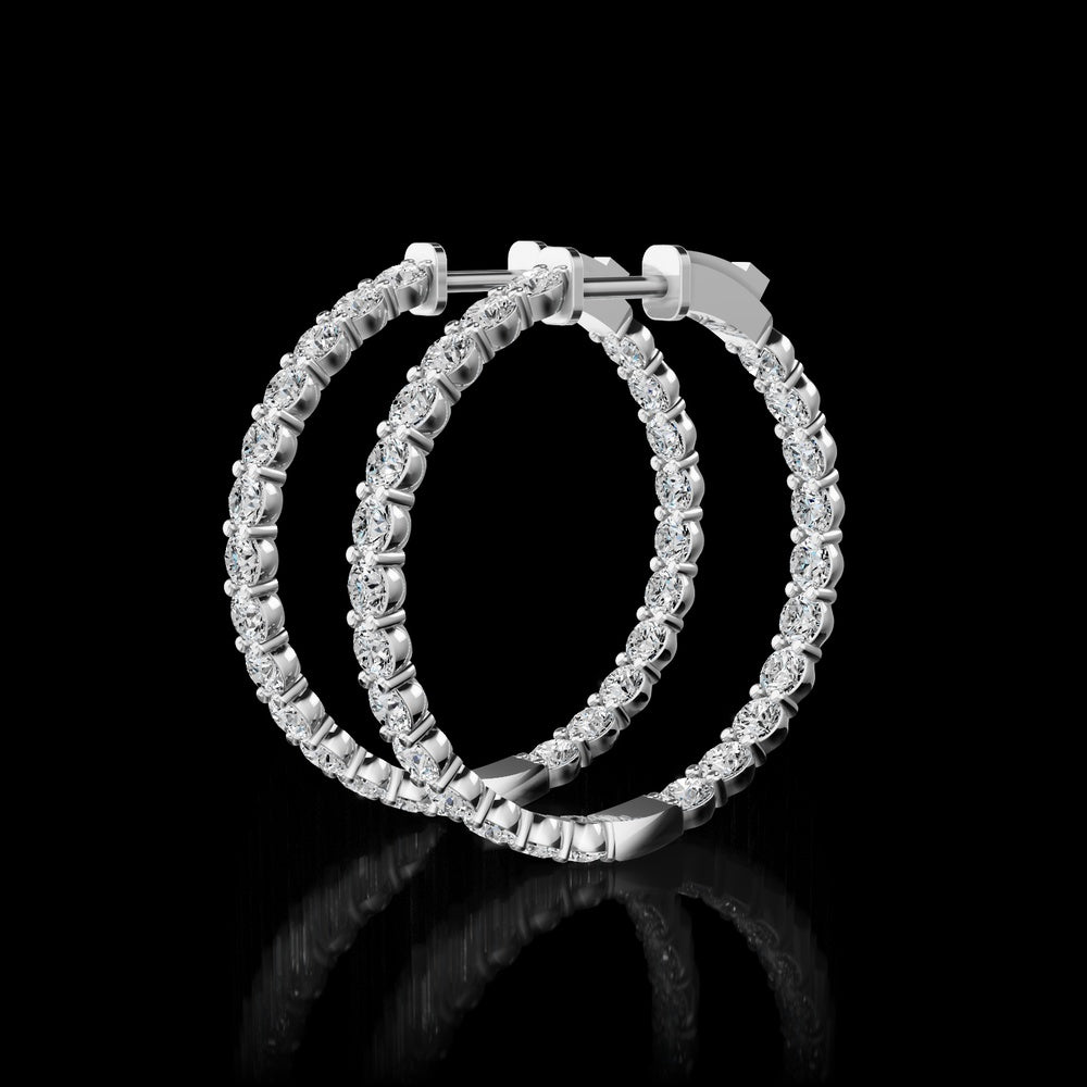 14K White Gold Medium Hoop Earrings with 48 Prong-Set Round Lab Diamonds - 4.34 Carat Total Diamond Weight - Covaloro Fine Jewelry