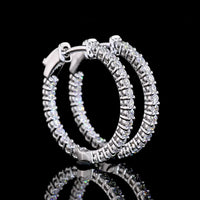 14K White Gold Medium Hoop Earrings with 50 Round Brilliant Cut Lab Diamonds - 0.93 Carat Total Diamond Weight - Covaloro Fine Jewelry
