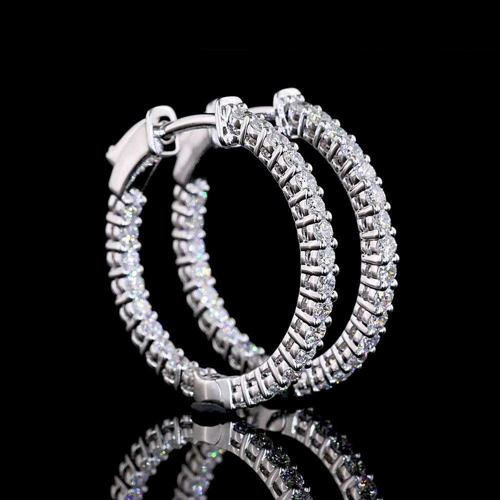 14K White Gold Medium Hoop Earrings with 50 Round Brilliant Cut Lab Diamonds - 0.93 Carat Total Diamond Weight - Covaloro Fine Jewelry