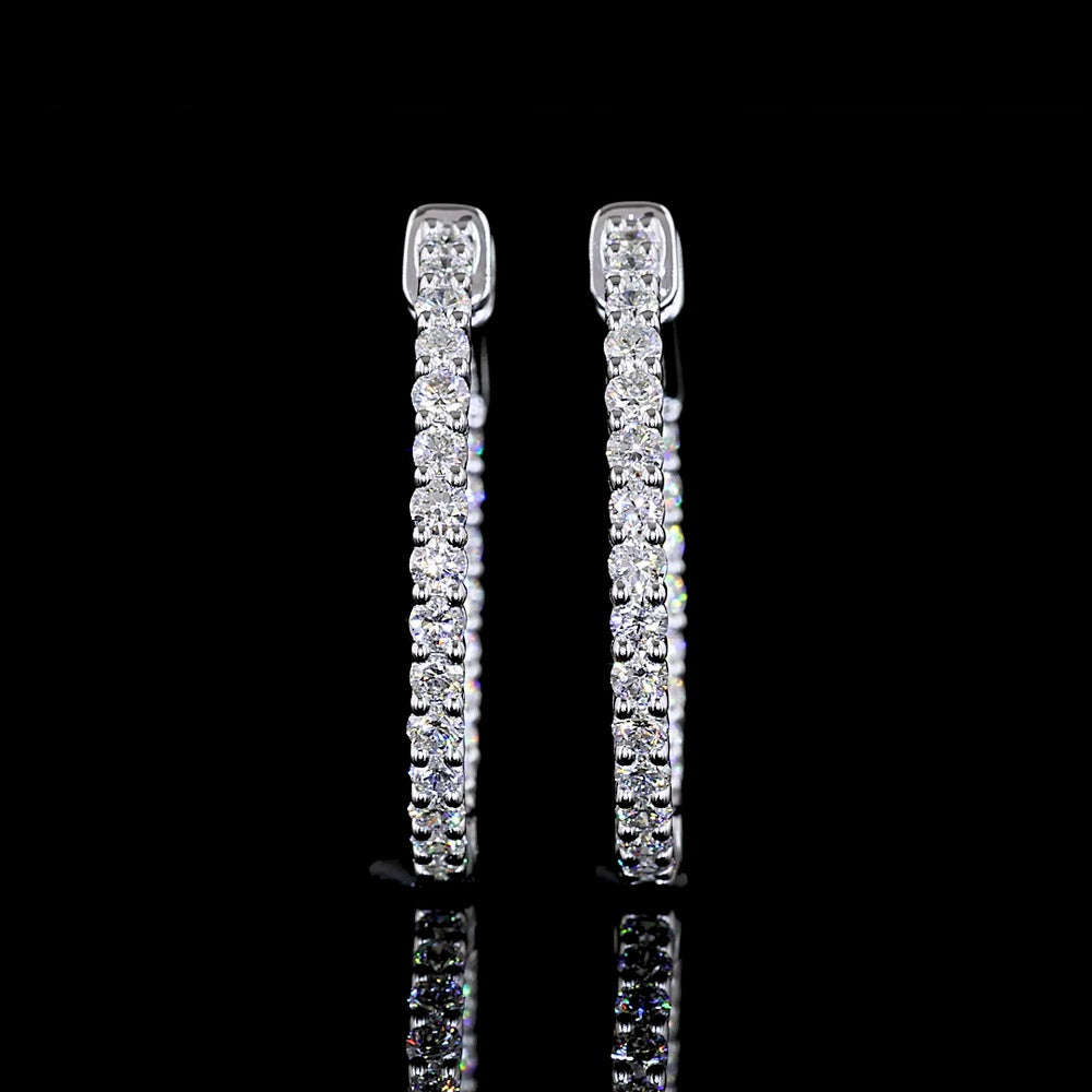 14K White Gold Medium Hoop Earrings with 50 Round Brilliant Cut Lab Diamonds - 0.93 Carat Total Diamond Weight - Covaloro Fine Jewelry