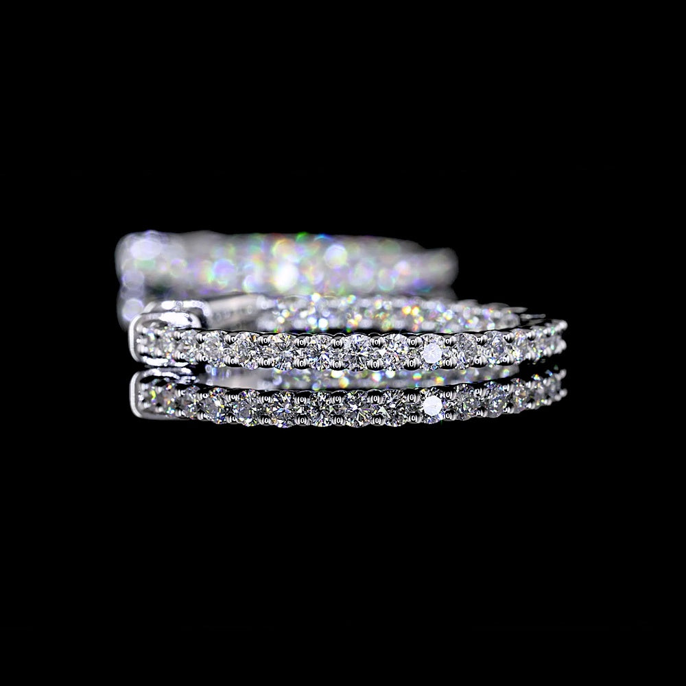 14K White Gold Medium Hoop Earrings with 50 Round Brilliant Cut Lab Diamonds - 0.93 Carat Total Diamond Weight - Covaloro Fine Jewelry