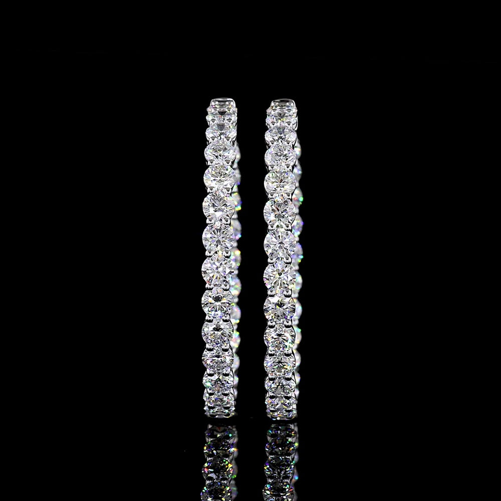 14K White Gold Medium Hoop Earrings with 52 Round Brilliant Cut Lab Diamonds - 10.63 Carat Total Weight, E-F Color VS1 Clarity - Covaloro Fine Jewelry