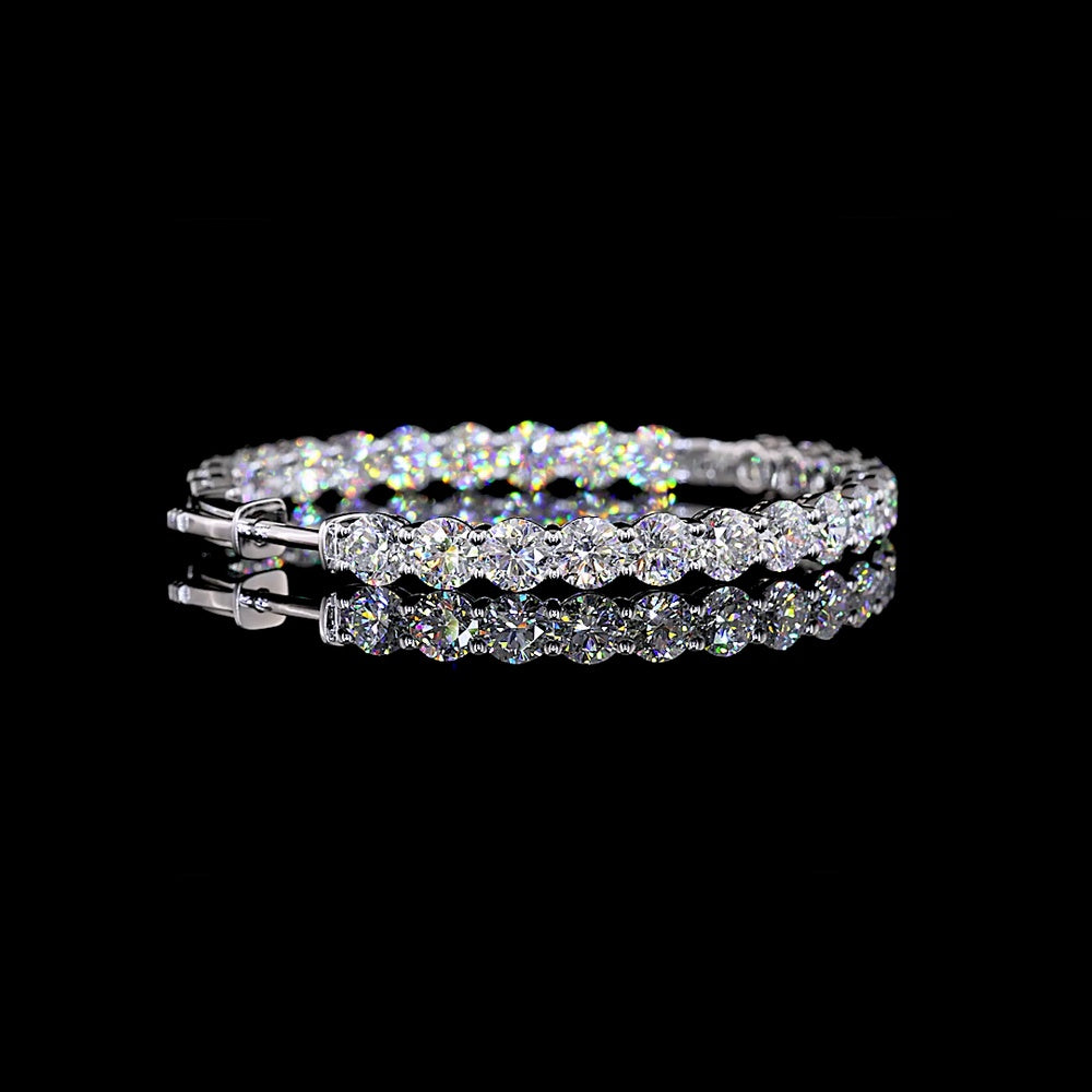 14K White Gold Medium Hoop Earrings with 52 Round Brilliant Cut Lab Diamonds - 10.63 Carat Total Weight, E-F Color VS1 Clarity - Covaloro Fine Jewelry