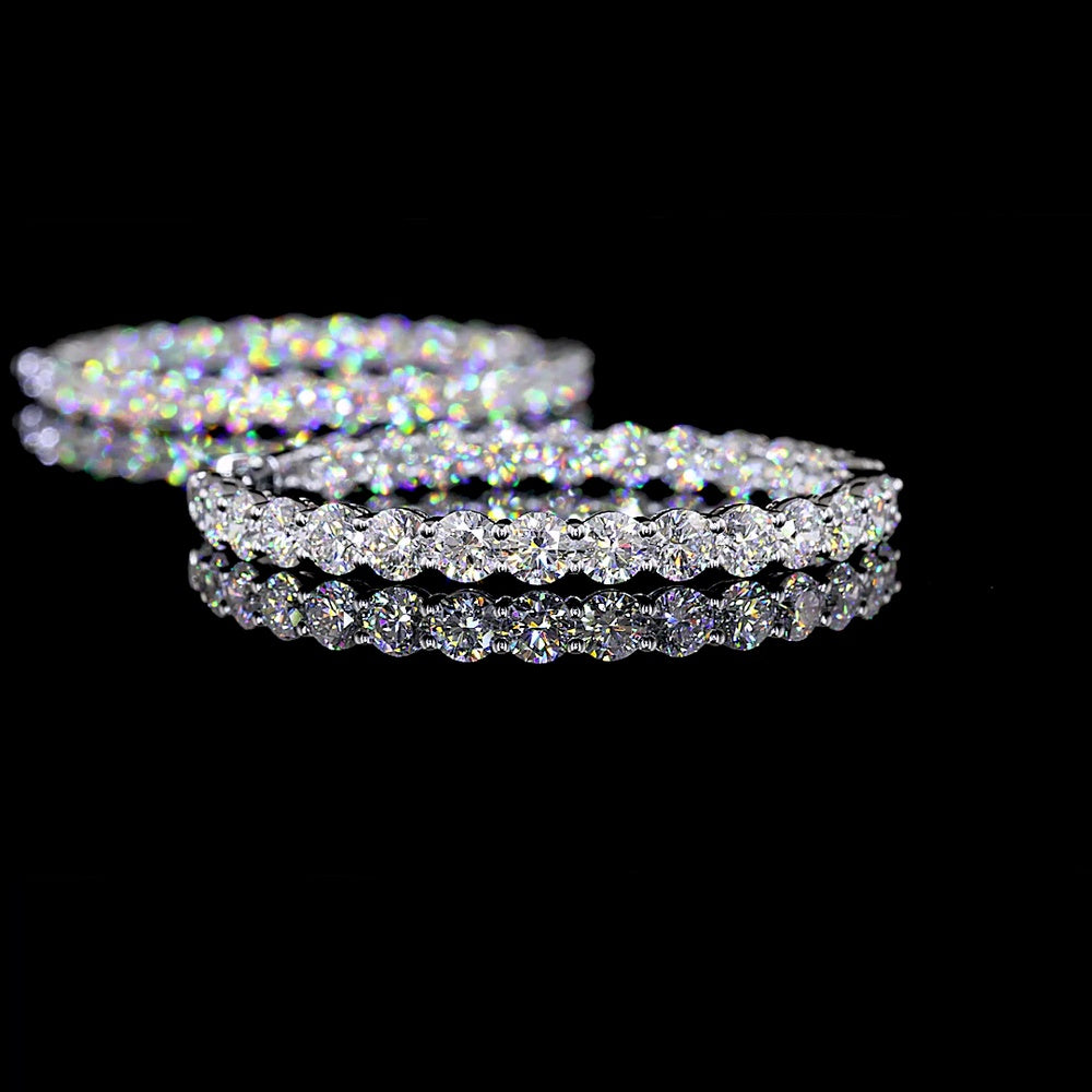 14K White Gold Medium Hoop Earrings with 52 Round Brilliant Cut Lab Diamonds - 10.63 Carat Total Weight, E-F Color VS1 Clarity - Covaloro Fine Jewelry