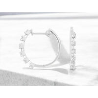 14K White Gold Medium Hoop Earrings with Bar-Set Round Brilliant Diamonds - 0.45 Carat Total Diamond Weight - Royal Jewelry